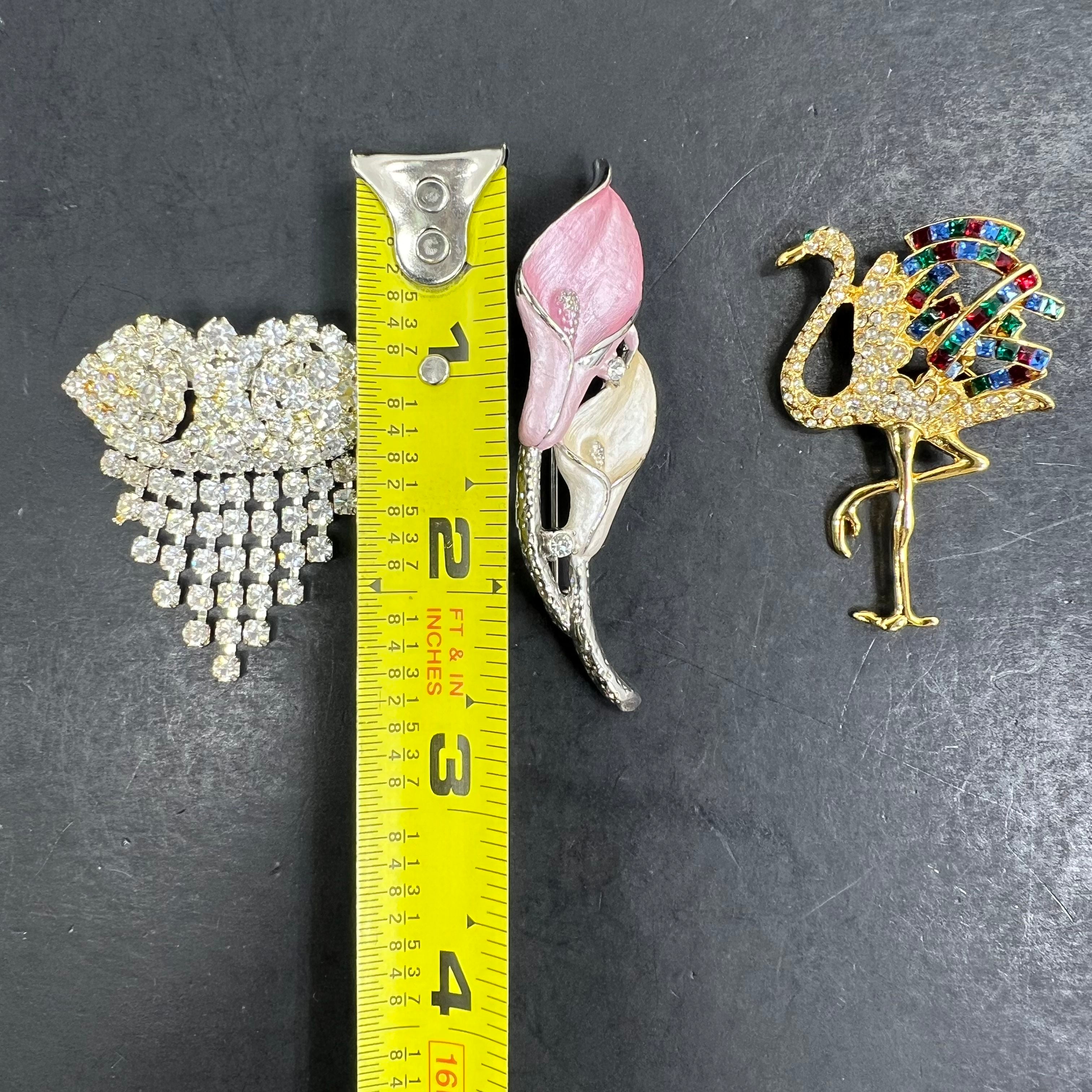 Lot of 5 Bling Bedazzled Brooches Floral Animals Gold Silver Tone Some IOP