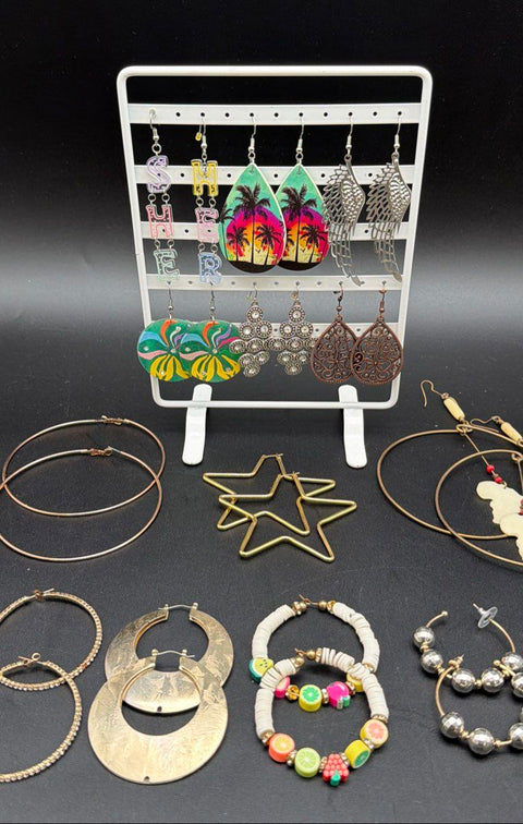 Vintage to Modern Mixed Fashion Earrings Lot 1 lb Hoops Dangles Novelty Pieces