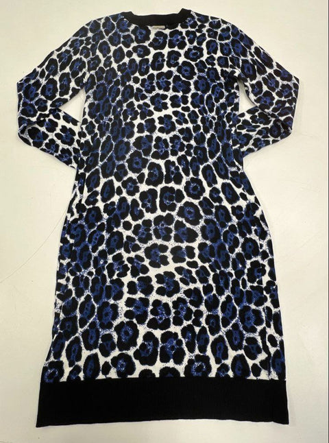 Michael Kors Blue Leopard Animal Print Sweater Dress NWT Sz S