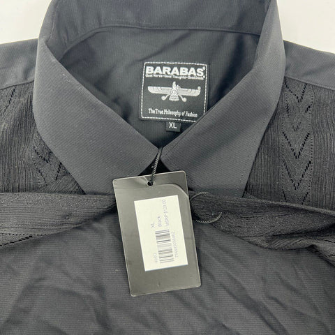Barabas Men's Black Knit Chevron Rhinestone Button Down Shirt XL NWT