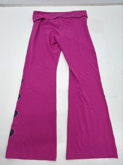 PINK Victoria's Secret Women's Pink Heart Rhinestone Foldover Yoga Pants XL