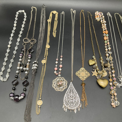 Vintage to Modern Costume Jewelry Lot of 11 Necklaces Pendants Cross Tassel