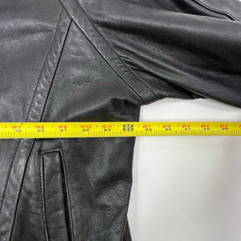 Vintage 90s Wilsons Leather Mens Bomber Jacket Black Map Lining Pelle Studio XL