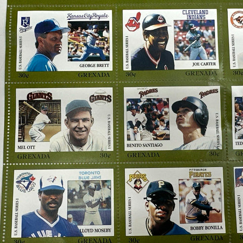 MLB Baseball Stamps Sheet Grenada US Baseball Series I 9 Stamps George Brett