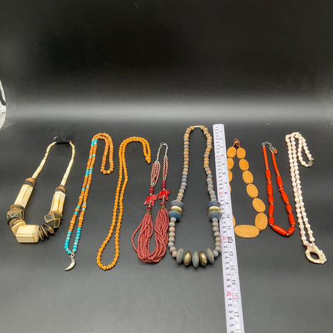 Vintage Ethnic Tribal Beaded Jewelry Lot 8 Necklaces Wood Bone Turquoise Style