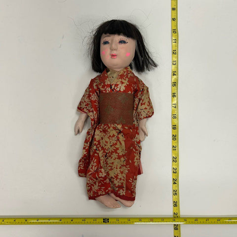Vintage Japanese Doll Red Kimono 15 Inch Traditional Made in Japan