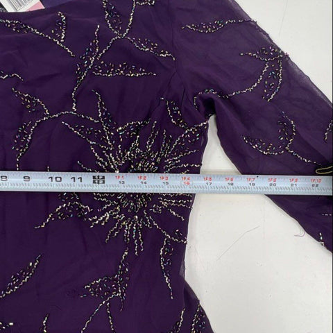 NWT JKara Women's Purple Beaded Floral Gown Dress 2-Piece Formal Size 10