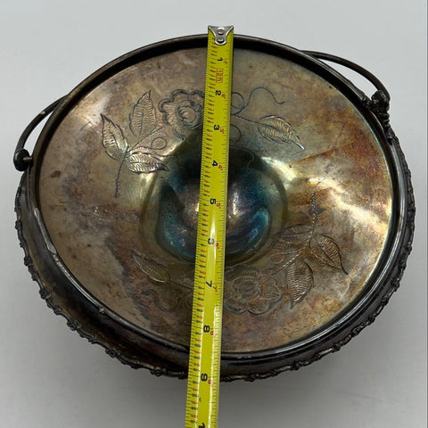 Vintage Beacon Silver Co Silver Plate Bridal Basket Footed Bowl Swing Handle