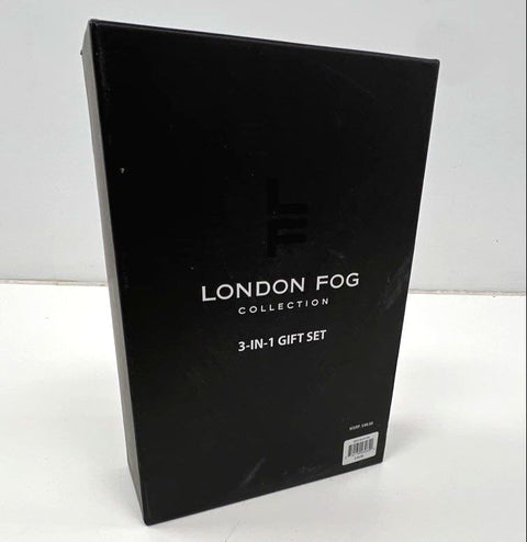 London Fog Men's 3pc Gift Set Plaid Scarf Brown Card Holder Wallet NIB
