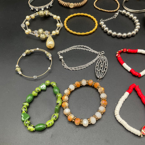 Fashion Costume Jewelry Game Day Football Beaded Bangle Stretch Lot of 27 Boho