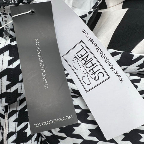 TOV Women's Black White Houndstooth Stripe Split Maxi Skirt Size S NWT