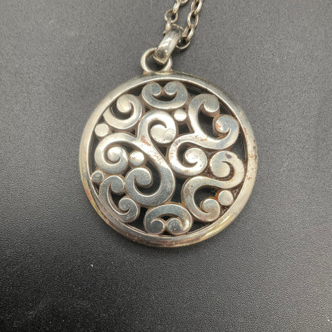Brighton Vintage 90s Silver Tone Scroll Pendant Necklace Rhinestone Cuff Set