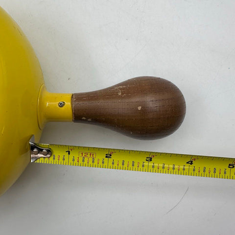 Vintage Yellow Enamel Fondue Pot Set Wood Handle Mid Century Modern 4 Piece