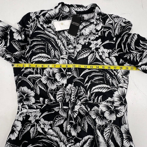 Lauren Ralph Lauren Women's Black White Tropical Floral Hibiscus Dress NWT Sz 10