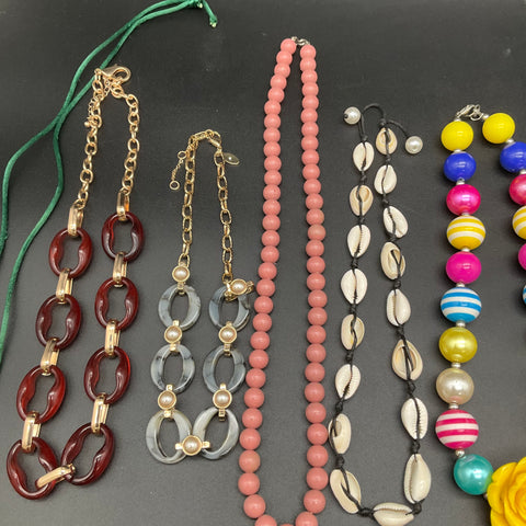 Fashion Costume Jewelry Lot 11 Necklaces Beaded Shell Rose Pendant Styles
