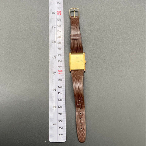 Vintage 80s Seiko 6530-5079 Men's Gold Tone Rectangular Tank Quartz Watch