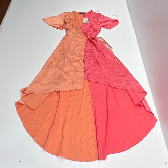 NWT Missguided Bright Orange And Half Pink Formal Long Dress Women's Size Large