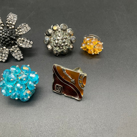 Vintage & Modern Fashion Statement Rings Jewelry Lot of 7 Adjustable Stretch