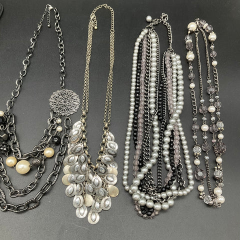 Statement Fashion Necklace Jewelry Lot 7pc Floral Faux Pearl Teal Stone Gold