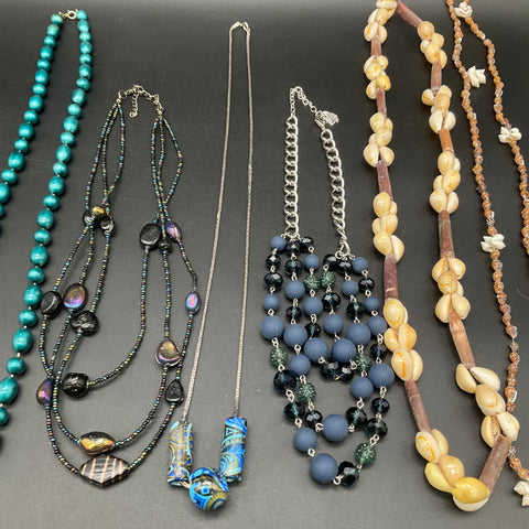 Vintage to Modern Costume Jewelry Lot 10 Necklaces Shell Beaded Millefiori