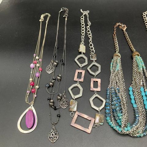 Fashion Costume Jewelry Necklace Lot of 9 Beaded Statement Multi-Strand Cross