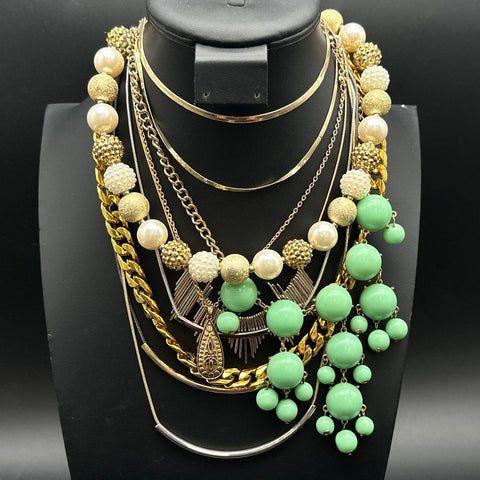 Modern Costume Jewelry Lot of 2 Statement Necklaces Faux Pearl Faceted Beads