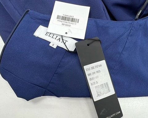 Elliatt Women's Camo Dress Navy Blue High Neck Asymmetrical Wrap NWT Sz S