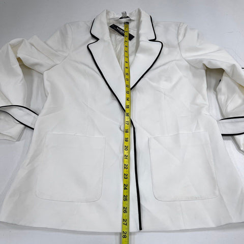 White House Black Market Women's Ecru Black Tie Waist Jacket Sz 12 NWT