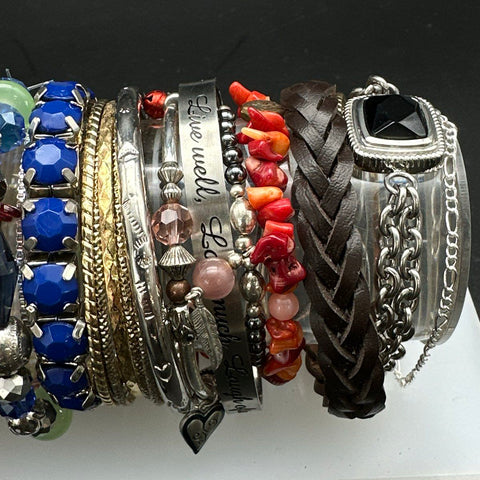 Mixed Costume Jewelry Bracelet Lot 22 Pieces Beaded Bangle Leather Paracord