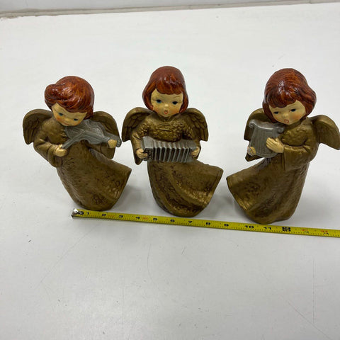Vintage Choir Angel Figurines Set 3 Musical Gold TAIWAN 6.5" Mid-Century