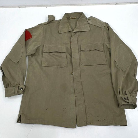 Vintage 70s Spanish Military M-64 Olive Field Shirt Jacket Distressed Men's L