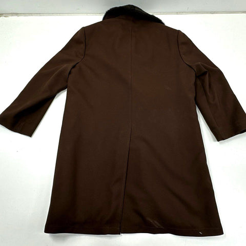 Vintage 70s Botany 500 Faux Fur Collar Lining Brown Overcoat Jacket Sz 46 Long
