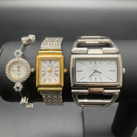 Vintage Anne Klein Watch Lot of 3 Swivel Band Rhinestone Accents As Is