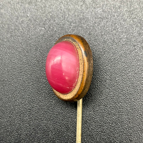 Antique Red Slag Glass Cabochon Stick Pin Gold Tone Victorian Style 2.5"