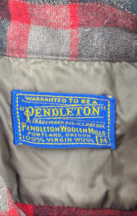 Vintage Pendleton Men's Red Gray Plaid 100% Virgin Wool Flannel Shirt Sz M