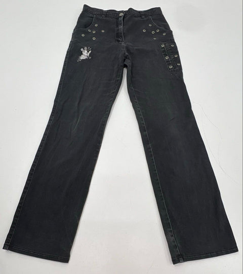 Vintage Y2K Disney Mickey Mouse Women's Faded Black Mesh Grommet Jeans Size 4