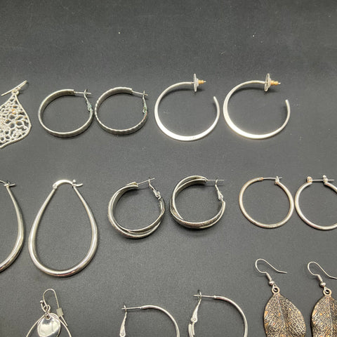 Vintage and Modern Silver Tone Jewelry Earring Lot 25 Pairs Hoops Dangles