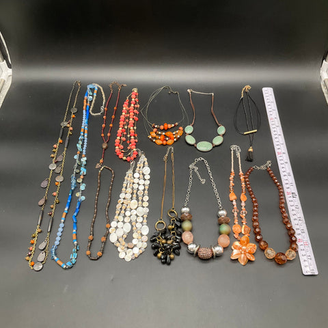 Vintage to Modern Costume Jewelry Lot 12 Necklaces Beaded Shell Statement Boho