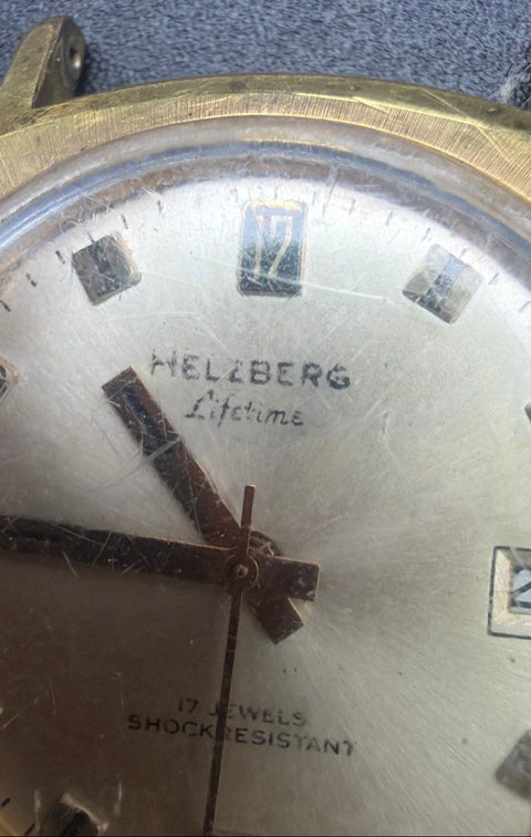 Vintage Mid-Century Helzberg Lifetime 17 Jewels Swiss Watch Face