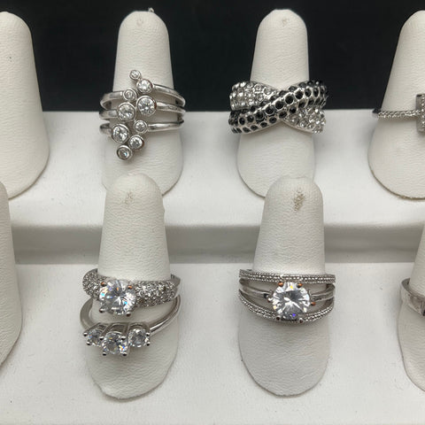 Fashion Costume Jewelry Lot of 9 Silver Tone Rings Various Styles Sizes