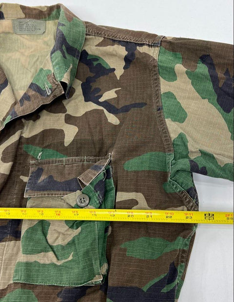 Vintage Military Woodland Camo Ripstop BDU Combat Jacket Shirt Men's Large Long