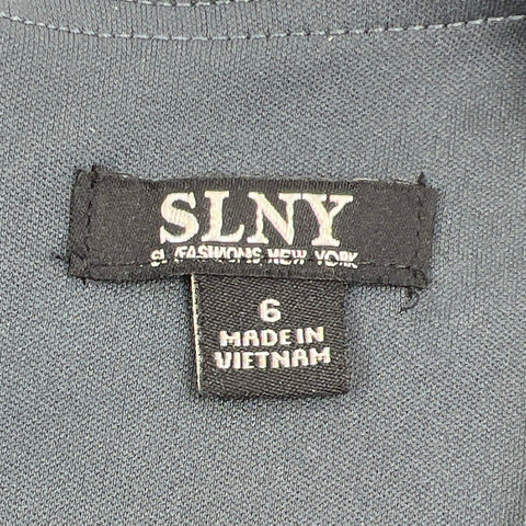 SLNY Women's Gray Glitter Gown Dress Beaded Flutter Sleeve Side Slit Size 6 NWT