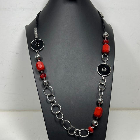 Chico's Moderna Red Black Necklace NWT