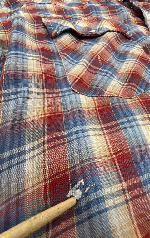Vintage 80s Levi's Pearl Snap Western Plaid Short Sleeve Shirt Sz L