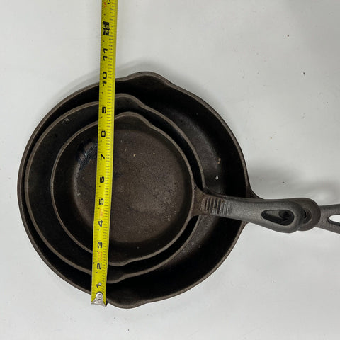 Sango Mountain Cast Iron Skillet Set of 3 Frying Pans Vintage 6.5" 8" 10.5"