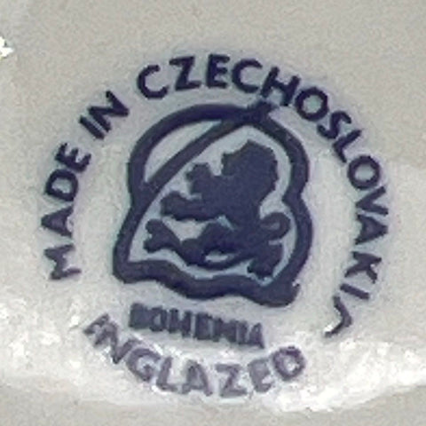 Bohemia 10 Pc Cup Saucer Set Abstract Line Teal Grey Vintage Czechoslovakia