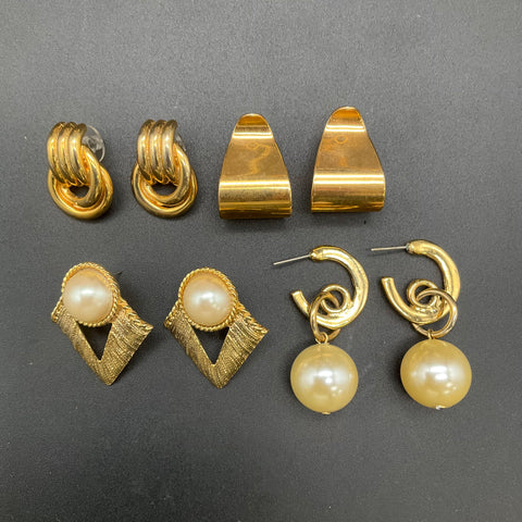 Vintage Gold Tone Faux Pearl Costume Jewelry Lot Necklaces Earrings