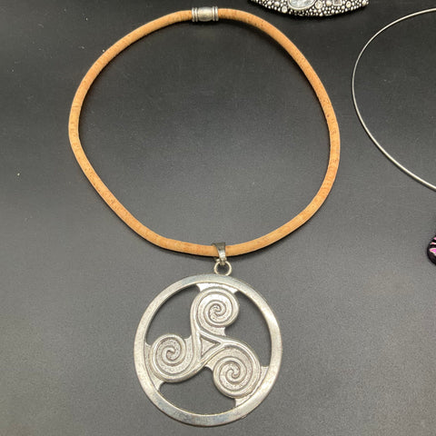 Modernist Celtic Costume Jewelry Lot 5 Necklaces Rhinestone Enamel Fused Glass