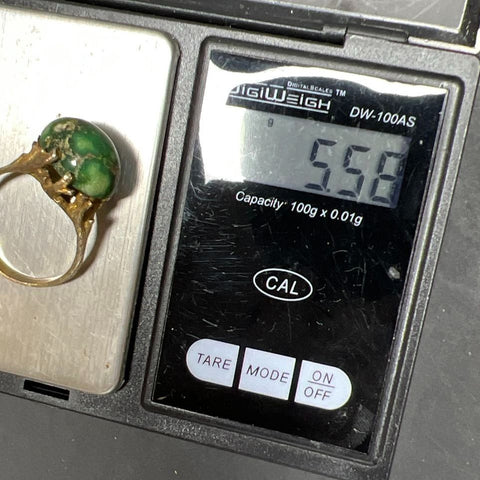 14K Yellow Gold Branches Setting Green Stone Ring Size 10 5.58g