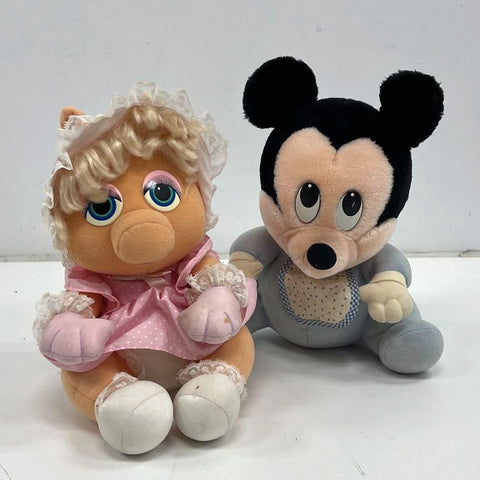 Vintage 1980s Hasbro Muppet Babies Miss Piggy + Disney Baby Mickey Plush Lot